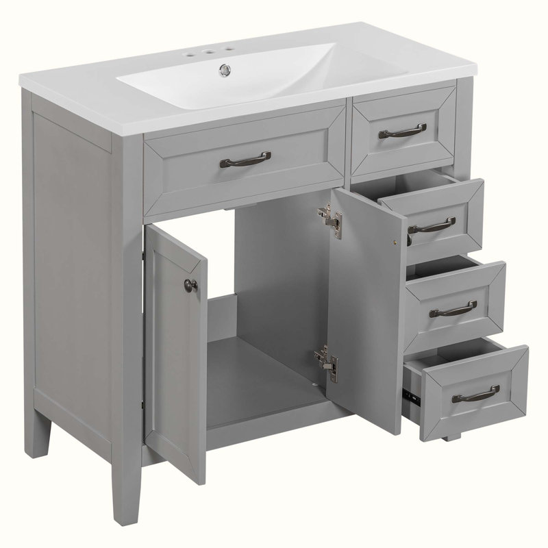 Ensemble de meuble-lavabo simple 35,98 po avec dessus Pyle, Gris, Noir