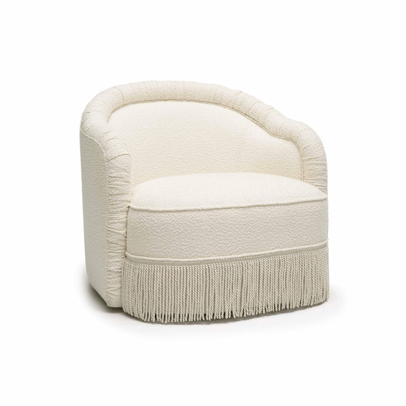 Upholstered Barrel Chair, Cream Boucle
