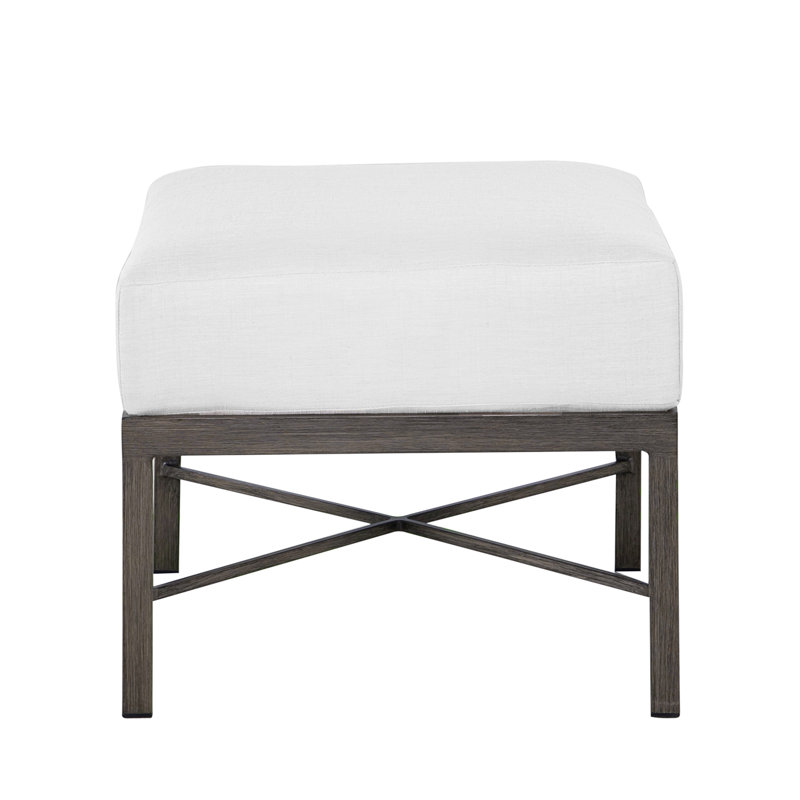 Monaco Outdoor Ottoman With Cushion, No Welt, Cabana Midnight Stripe Sunbrella®, Slate Gray