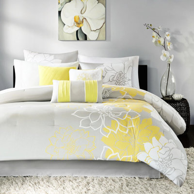 Édredon avec imprimé en coton - jupe de lit et 2 taies décoratives