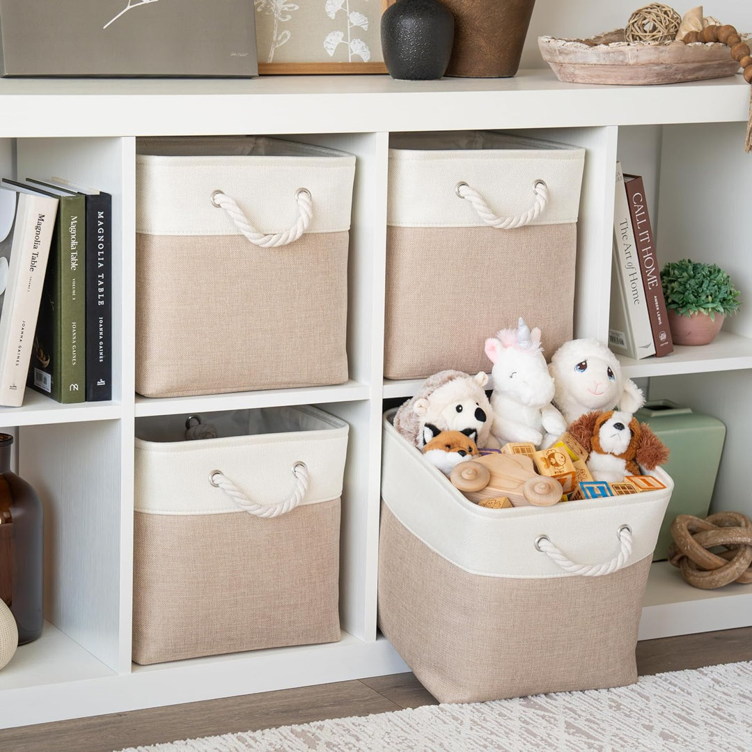 Set of 3 Foldable 30×30 Fabric Cube Storage Bins with Rope Handles