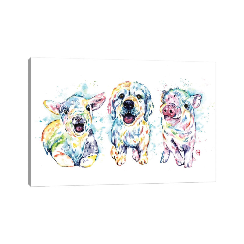«Farm Friends» par Lisa Whitehouse - impression d'art graphique, Toile tendue, Pas de tapis, H 18 po x l 26 po x P 1,5 po