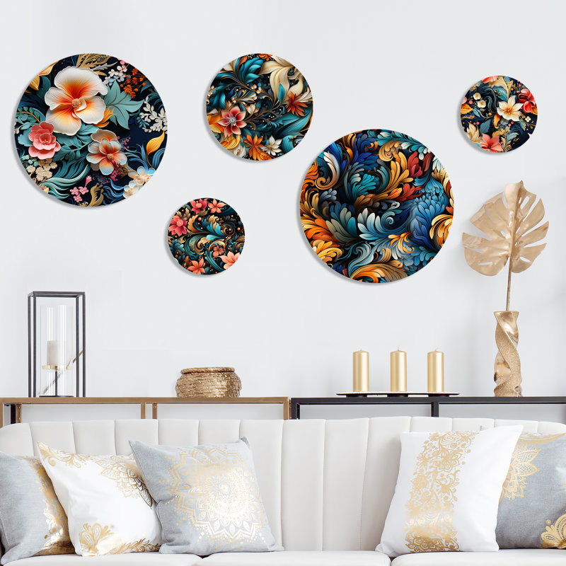 Farrel - ensemble d'art mural rond glamour floral de 5