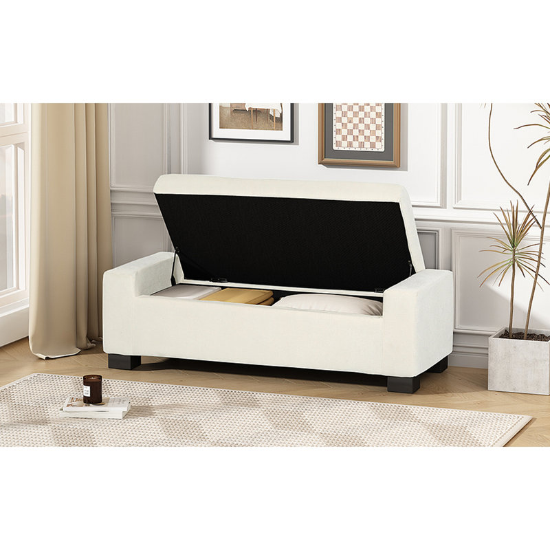 Jamih Upholstered Ottoman, White Polyester