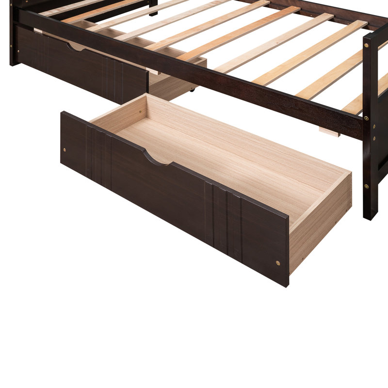 Finish Twin Size Daybed With Storage - Strong Solid Wood For A Bedroom Two Boxes Neat Living Room, Espresso