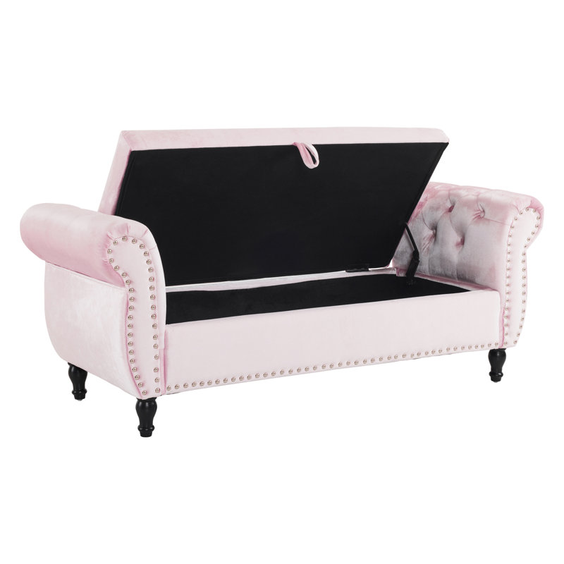 Velvet Multifunctional Storage Rectangular ottoman, Baby Pink