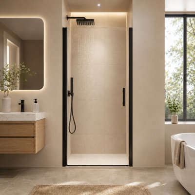 Porte de douche pivotante l 34-35,4 "x H 72" avec verre trempé 1/4 "6mm, noir mat