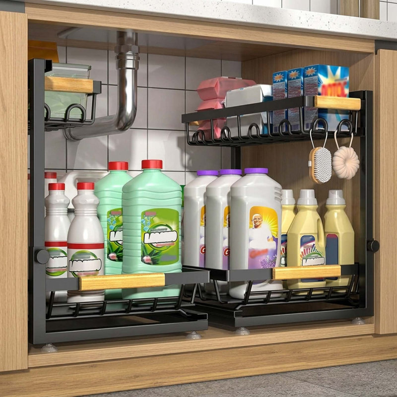 Ensemble de 2 tablettes de rangement à 2 niveaux réglables sous l'évier pour armoire de cuisine