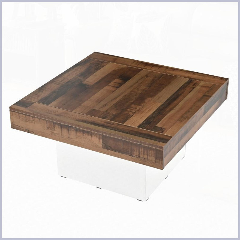 Table basse brune à grain de bois épissé pour le salon avec 2 prises USB / CA, lumière DEL contrôlée par l'application et amp; Pieds antidérapants