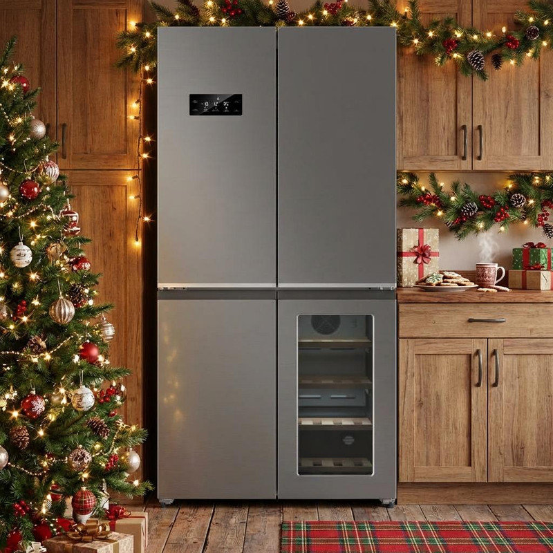 21 Cu. Ft French Door Counter Depth Stainless Steel Refrigerators with 4 Doors, Bottom Freezer, Interior Led Light, and Wine Cooler – Perfect for Kitchen, Office
