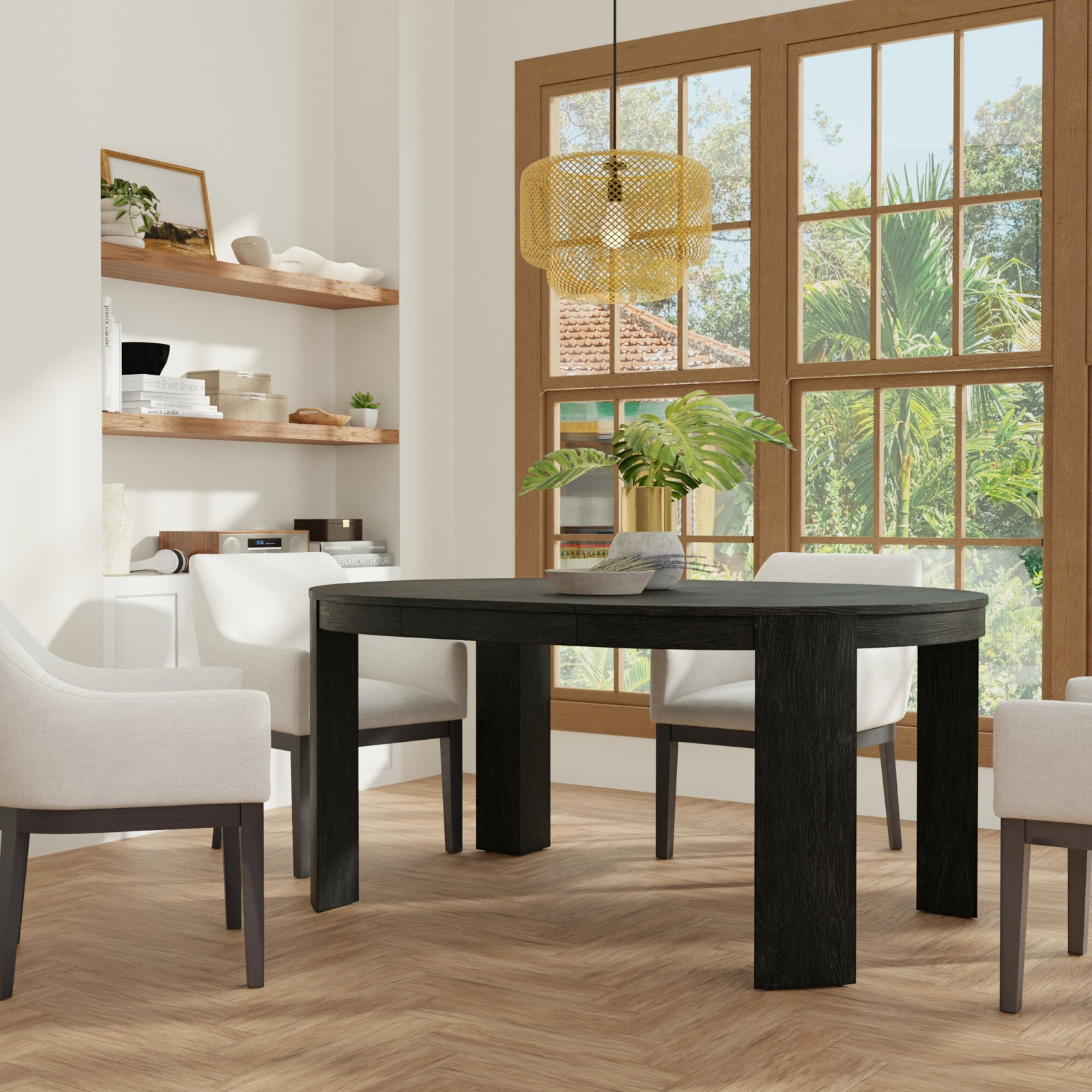 Payton 48" Round Extendable Dining Table, Black