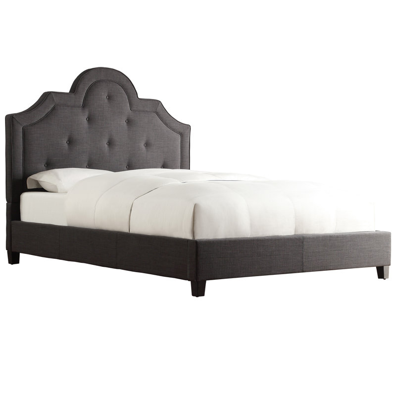 Lit tapissier capitonné standard Trevoux, Lin gris foncé chiné, Très grand