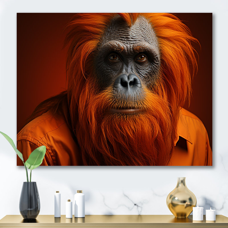 Singe orang-outan en costume tendance, Toile tendue, H 34 po x l 44 po x P 1,5 po