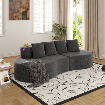 3 Seat Half - Moon Curved Sectional, Chenille Material, High Density Sponge, Easy Installation For Small Apartment Hallways Elegant With Fabric, Resilience Filler, Design, Quick Setup Home Rooms