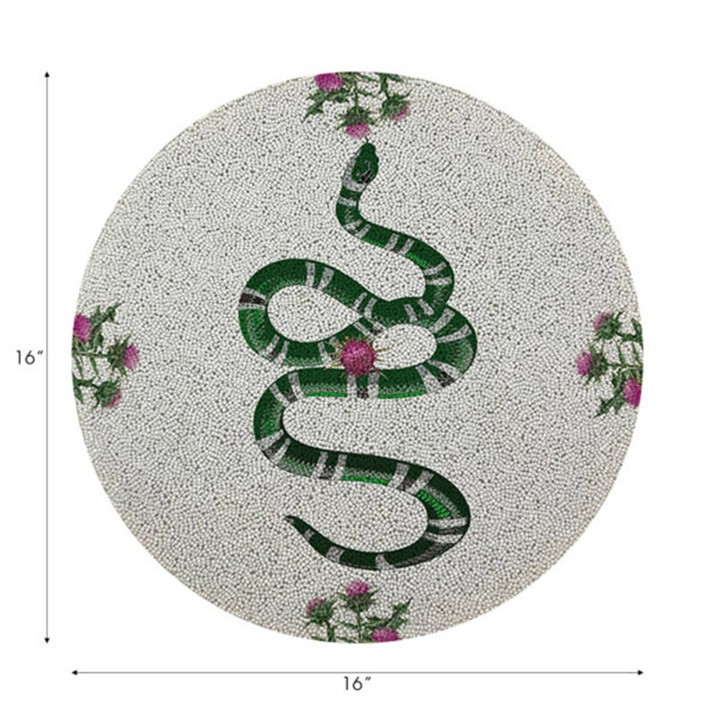 Thistle And Snake Round Pebble Placemat, Pink White