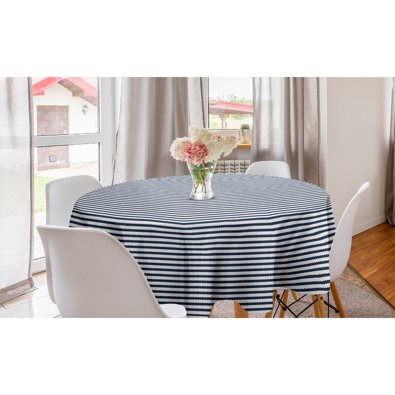 Ambesonne Navy Round Tablecloth, Nautical In Horizontal Style Marine Sea Life Ocean Pacific Art Print, Circle Table Cloth Cover For Dining Room Kitchen Decoration, 60", Violet Blue And White