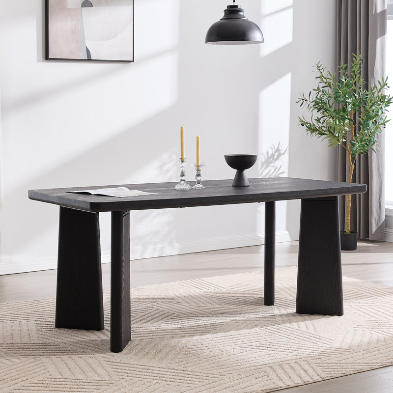 Table de salle à manger rectangulaire en bois massif et manufacturé 70,87 "l 6 personnes, Noir