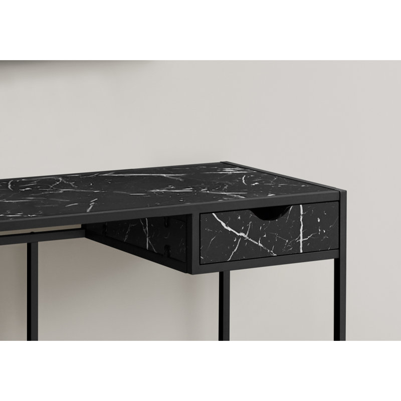 Bureau d'ordinateur, bureau avec pieds en métal et un tiroir de rangement, Noir, noir, noir, noir