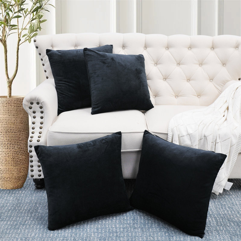 Supersoft Velvet Square Throw Pillow Cover, Black