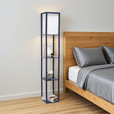 Modern Floor Lamp With Built-In Shelves And Linen Shade For Stylish Storage And Soft Lighting