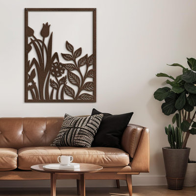 Botanical Flower Plant Leaves Minimalist Modern Abstract Wall Accent Sculpture Hanging Decoration Metal Wall Decor