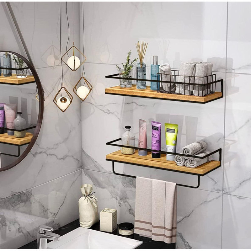 Wall Mounted Floating Shelves, 2 Wooden Bathroom Shelves, Hanging Wall Shelves, Natural