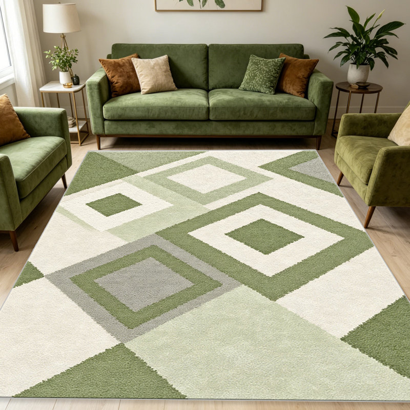 Green Diamond   area rugs for Living Room, Soft and Comfortable, Suitable for all seasons, easy to maintain, machine washable Indoor floor mat, Under Table Farmhouse suitable for Bedroom, Dining Room, Study,  Balcony, Home Decor Patio