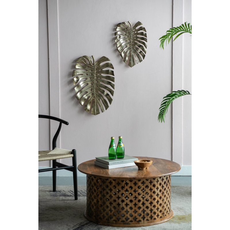 Hanging Gold Leaf Wall Art - 24.8X17.3X2" Contemporary Design Decoration, 1.99" H x 24.97" W x 17.53 " D