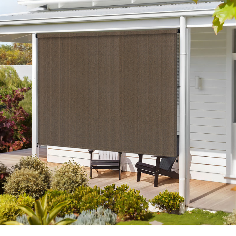 Store à enroulement semi-transparent d'extérieur avec store enroulable à cordon, Moka, Rectangle 84 po x 96 po