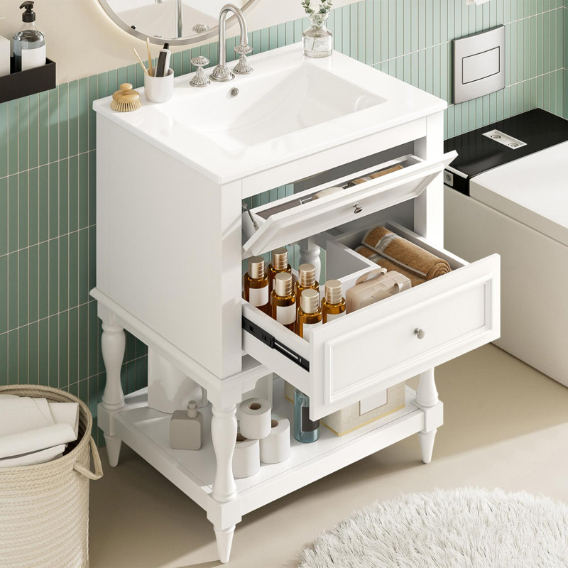 Meuble-lavabo 24 po avec lavabo en céramique, Blanc