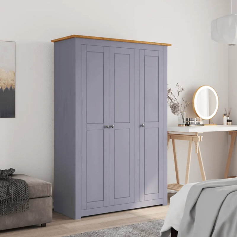 Rocco 3 Door Solid Wood Wardrobe, Grey