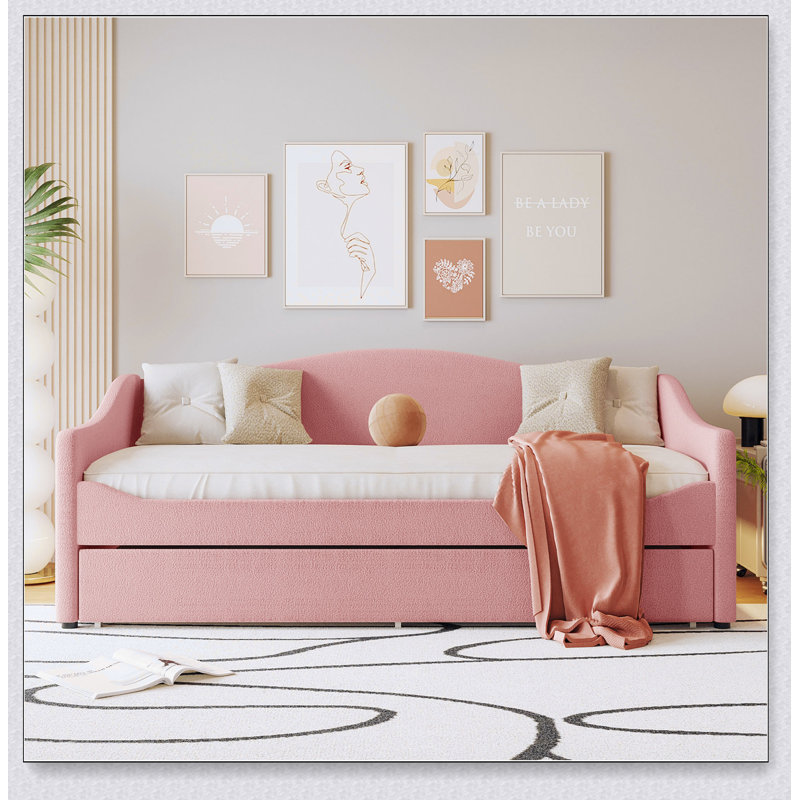 Upholstered Daybed With Light And Trundle, Twin, Pink