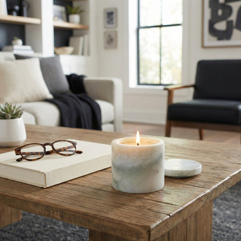 Bougie décorative en pierre de marbre avec couvercle pour le salon - décor moderne parfumé pour la chambre à coucher, la bibliothèque ou la table basse