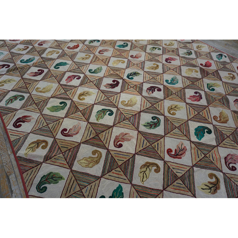 Antique Wool Ivory Beige Cream White Hooked - Loop Pile Rug