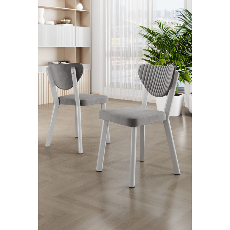 Modern 4-Piece Chair Set, Grey & White, 17.7 x 33.9 x 18.1 inches | 100% Metal Frame, Plywood Back, Babyface Fabric | Comfortable 22 DNS Foam Back & 28 DNS Foam Seat | Stylish Addition to Any Dining Room or Office