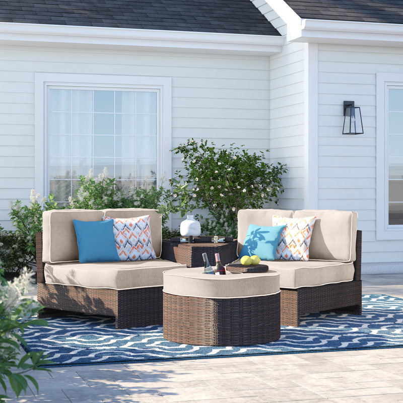 4 - Person Patio Conversation Set with Cushions, Beige
