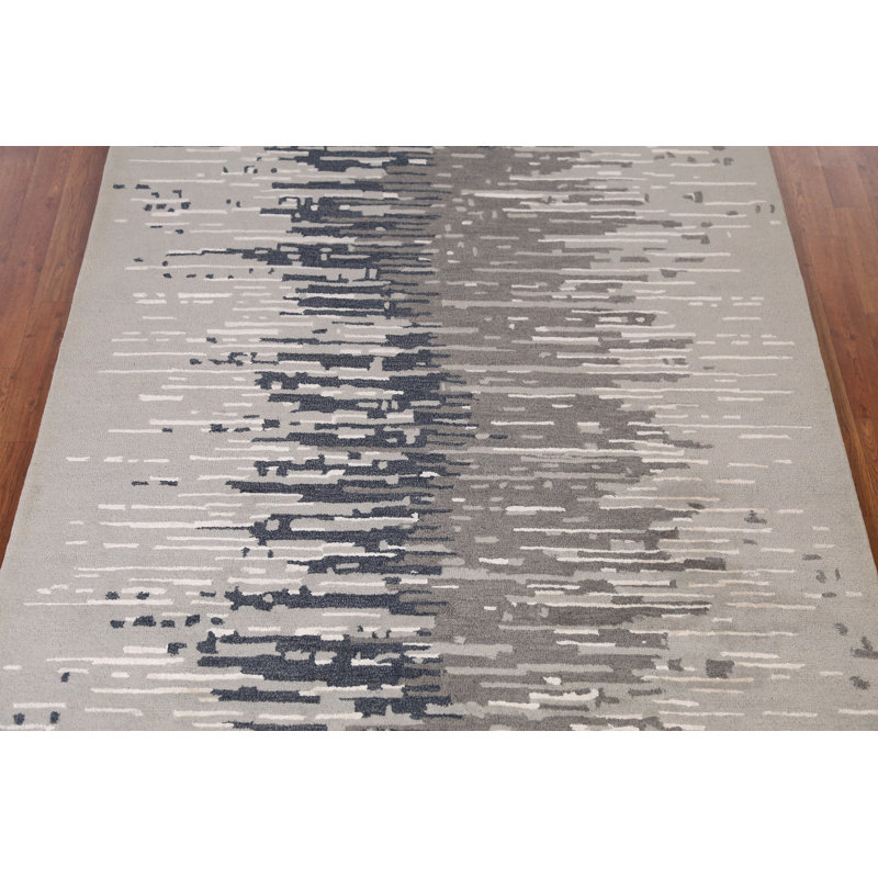 Tapis indien moderne abstrait à motif abstrait gris