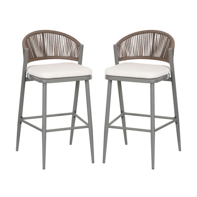 Ensemble de 2 tabourets de bar d'extérieur à structure en métal à hauteur d'assise 30,25 "avec dossier en PE en rotin