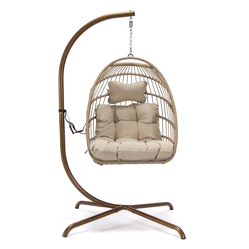 Balancelle d'extérieur / d'intérieur Chingford avec support, coussin de 5 po et appui-tête, balancelle suspendue pour patio, porche, balcon, chambre à coucher