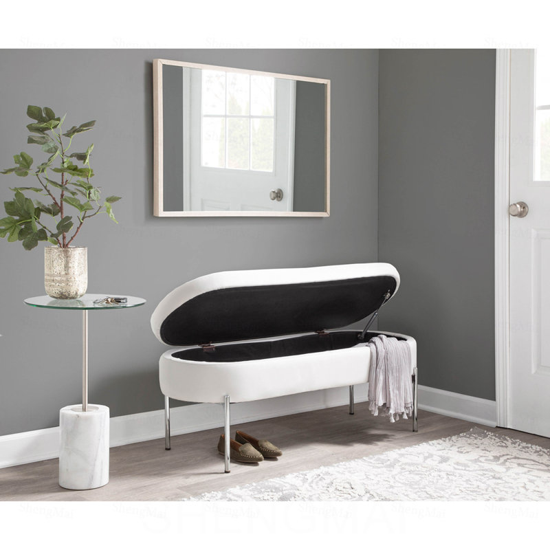 Banc contemporain en métal chromé et similicuir, Blanc
