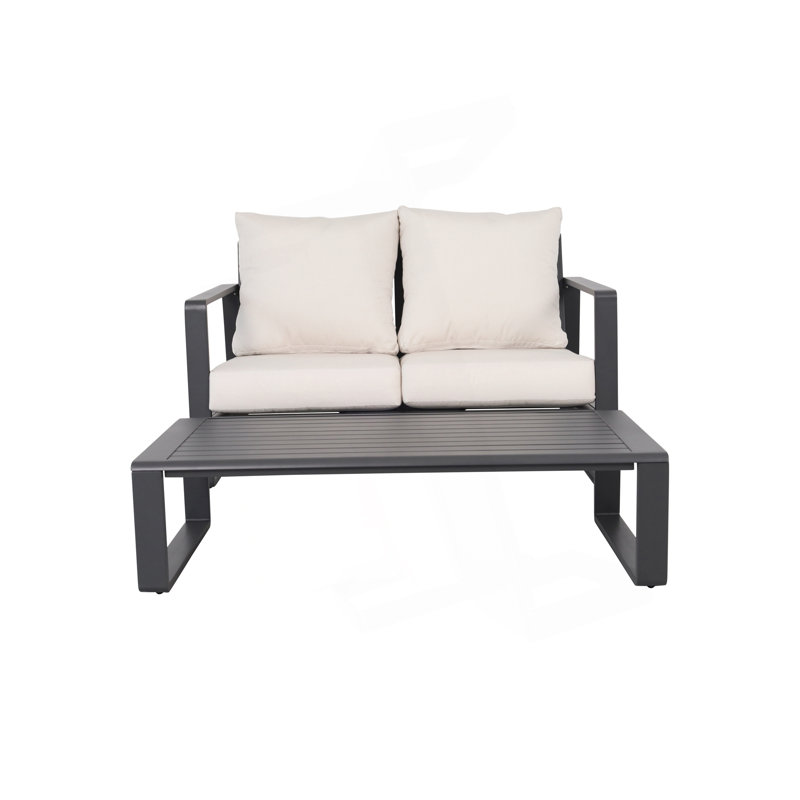 Canapé double + table basse rectangulaire, coussins brun clair, Beige