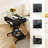2 Tiers Rolling Computer Desk with Keyboard Tray and Printer Shelf for Home Office, Mobile Computer Desk for Small Space, Retro Computer Table Compact PC Laptop Workstation