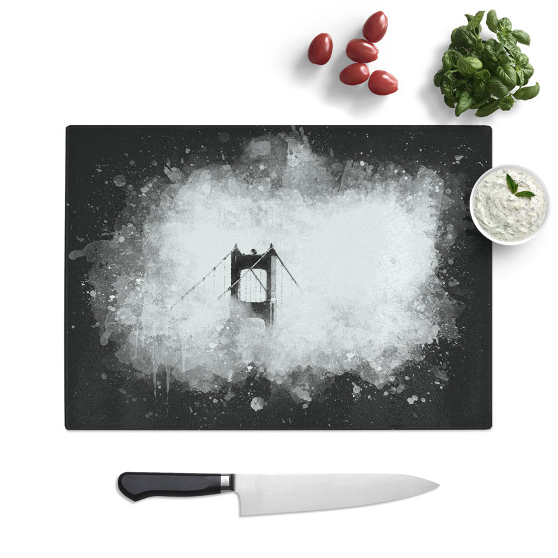 Tempered Glass Top of the Golden Gate Bridge Paint Splash Chopping Board, 28.5 cm x 39 cm