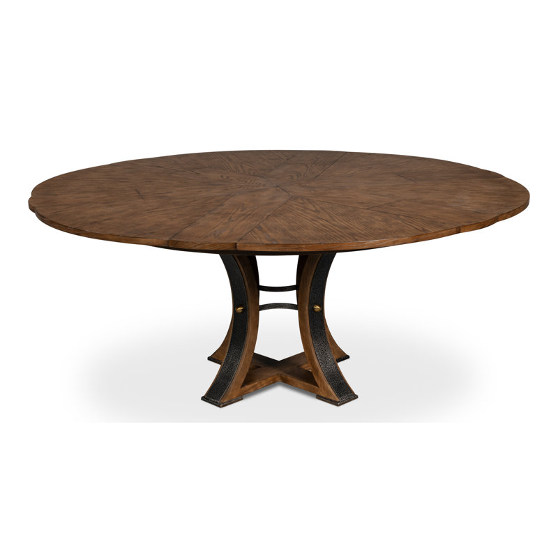 Tower Round Solid Oak Dining Table, Light Mink/Dark Hammered
