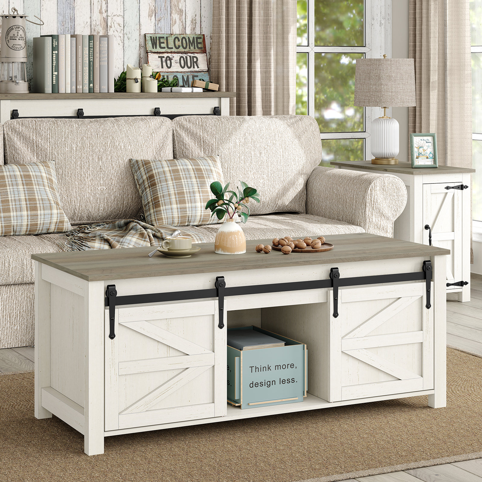 Gracie Oaks Jaquavion Coffee Table, Farmhouse Lift Top Coffee Table with Hidden Storage and Sliding Barn Door for Living Room & Reviews | Wayfair