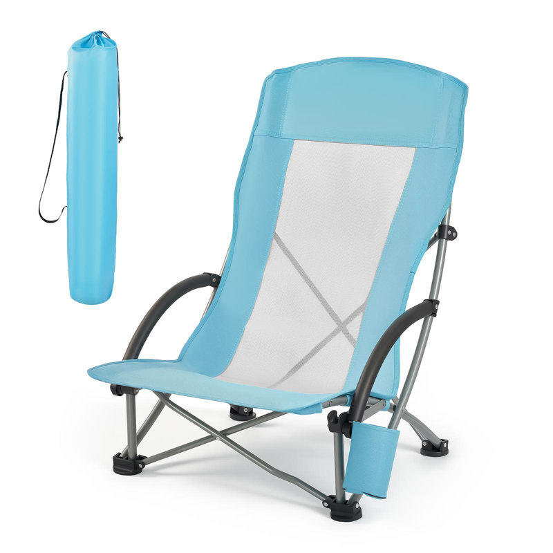 Folding Beach Chair, High Back Camping Chairs for Adults, with Cup Pocket, Mesh Back, Carry Bag, Portable Extra Wide Seat Chair 330 lbs Heavy Duty Support, for Outdoor, Camp, Light Blue