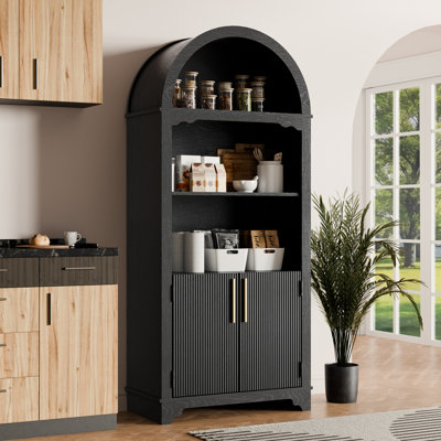 Vitrine arquée avec portes rayées décoratives, armoire de rangement moderne