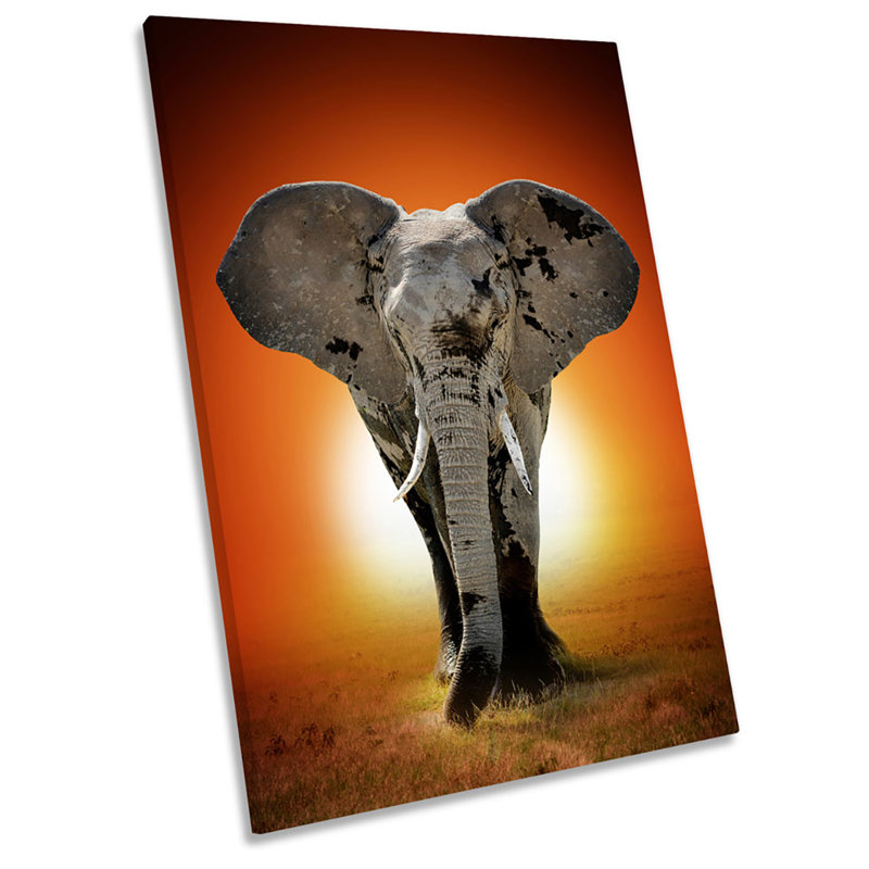 X0611 Elephant Sunset - Wrapped Canvas Print, 30cm H x 20cm W x 2cm D