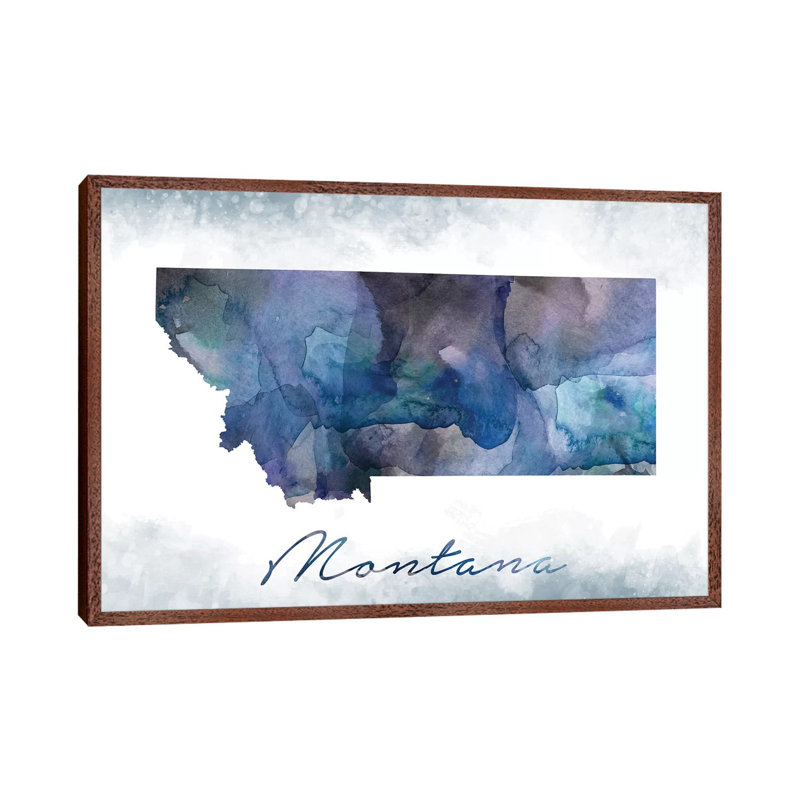Montana State Bluish - Print on Canvas, Classic Brown Wood Framed, 66.04 cm H x 45.72 cm W