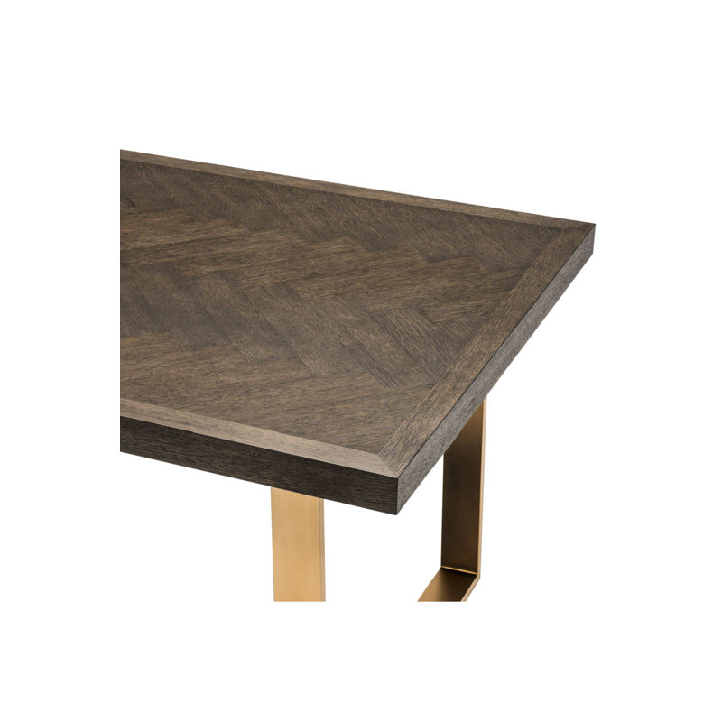 Borghese Solid Oak Dining Table, 39.3701" W x 90.5512" L, Brown Oak/Brushed Brass
